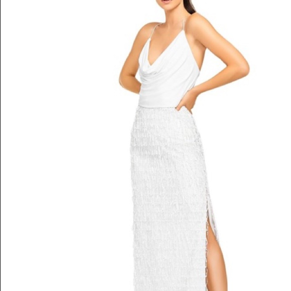 Aidan Mattox Cowl-Neck Sequin-Fringed Gown